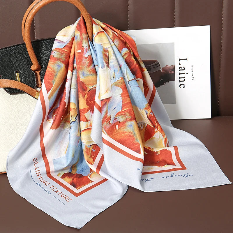 70cm Women Design Square Fashion Printed Satin Silk Scarf Scarves