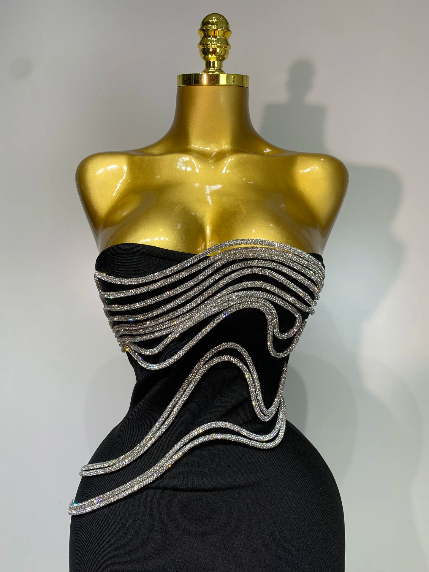 Women Sexy Strapless Diamond Lines Bandage Long Celebrity Red Carpet Evening Birthday Party Dress