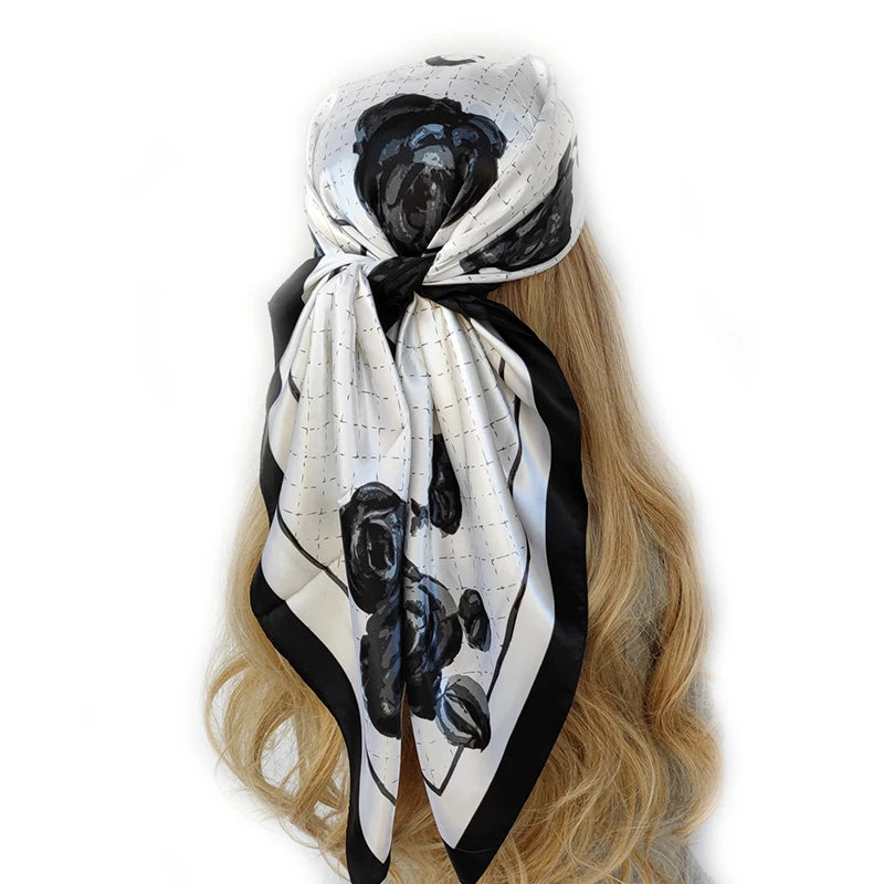 90cm Ladies Four Seasons Square Silk Satin Bandana Wrap Shawl Scarves Scarfs
