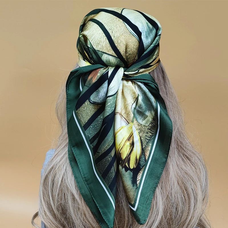 90cm Women Four Seasons Square Silk Satin Bandana Wrap Shawl Scarves Scarfs SRk3