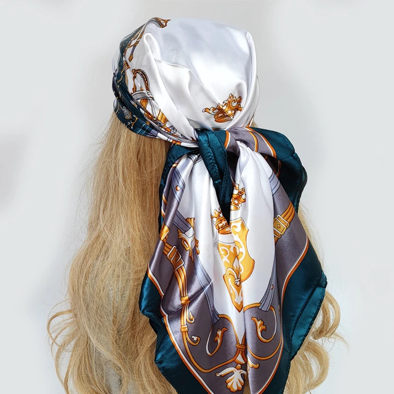 90cm Women Four Seasons Square Silk Satin Bandana Wrap Shawl Scarves Scarfs gpk4