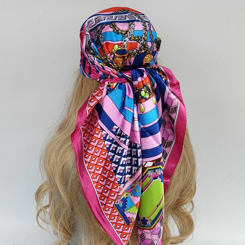 90cm Women Four Seasons Square Silk Satin Bandana Wrap Shawl Scarves Scarfs Sqk2