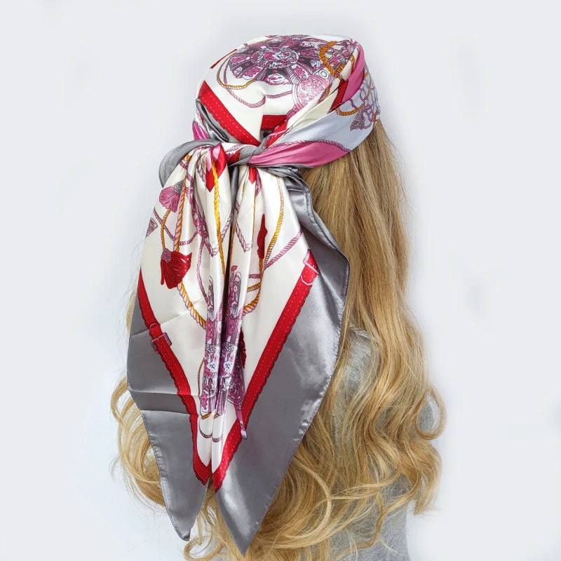 90cm Women Four Seasons Square Silk Satin Bandana Wrap Shawl Scarves Scarfs gf02