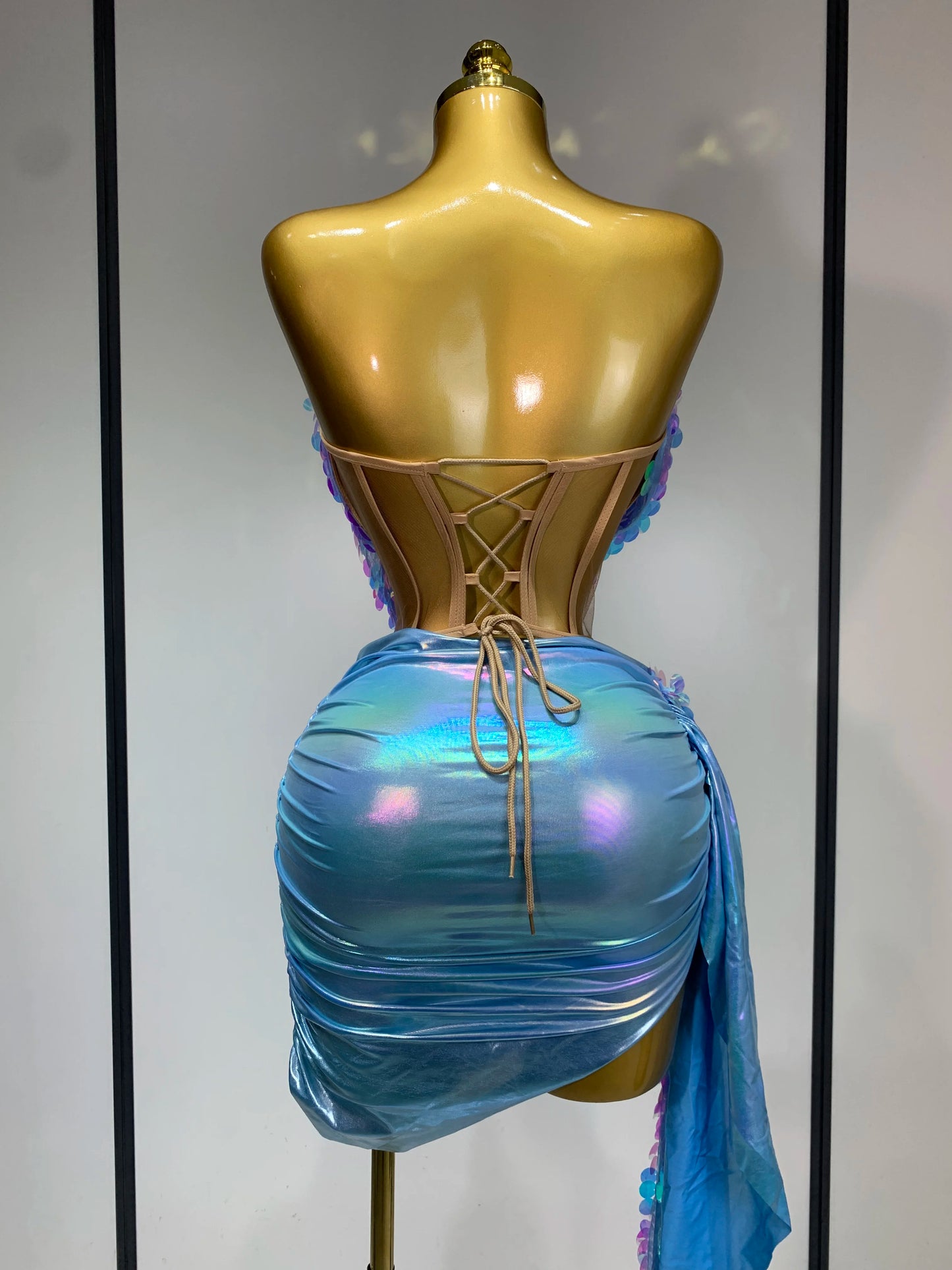 Sparkly Sequin Two Piece Sexy Strapless Backless Women's Evening Nightwear Dress