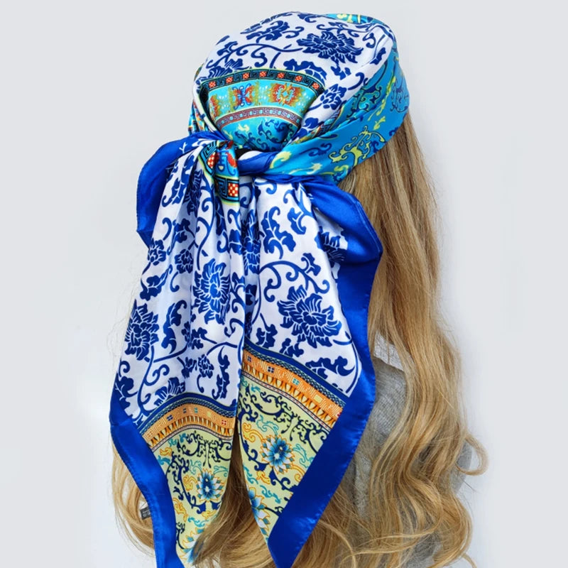 90cm Women Four Seasons Square Silk Satin Bandana Wrap Shawl Scarves Scarfs gf08