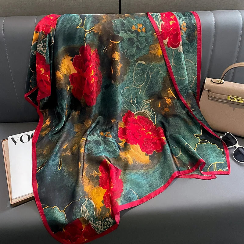 180X90cm Women Warm Design Satin Silk Finish Four Seasons Scarves Scarf