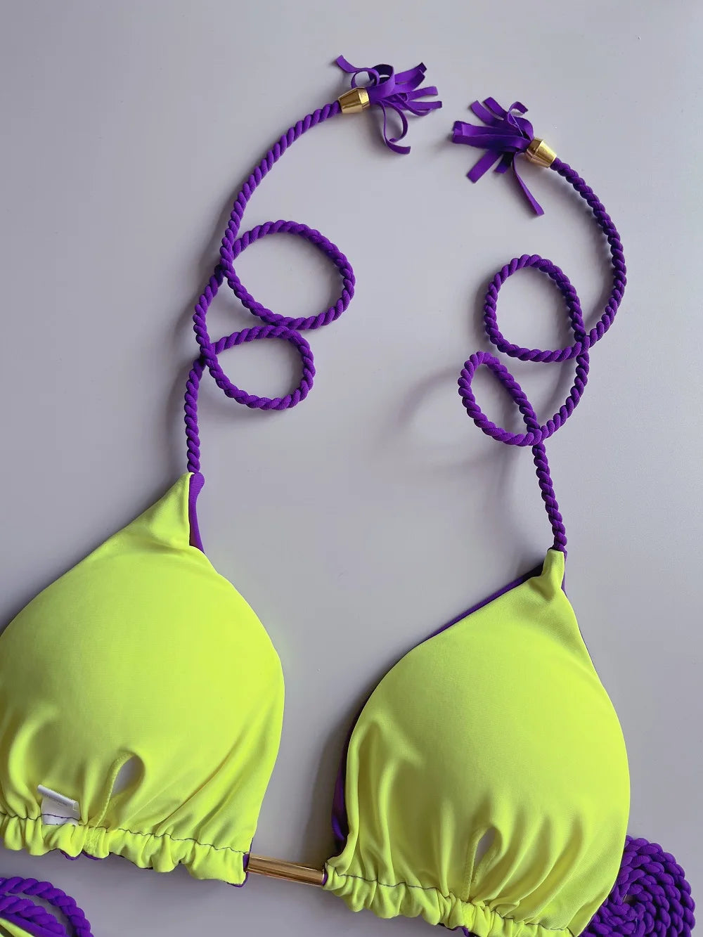 Sexy Solid color Braiding Rope Bikini Swimsuit Two-piece Triangle Swimwear Bathing Brazilian Suits