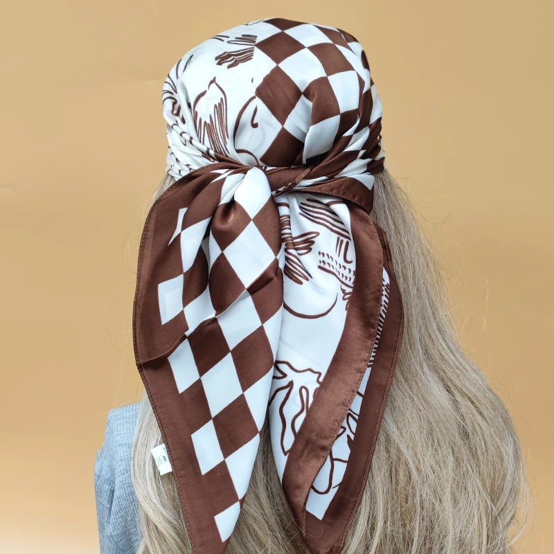 90cm Women Four Seasons Square Silk Satin Bandana Wrap Shawl Scarves Scarfs SRk3