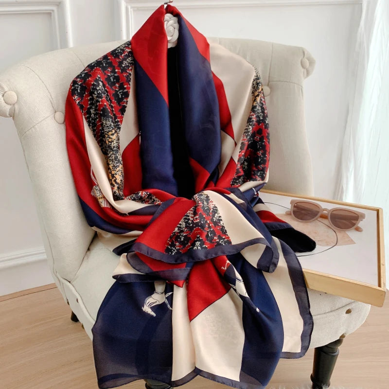 180*90cm Women Designs Silk Satin Bandana Long Shawls Wraps Scarves Pashmina Scarf