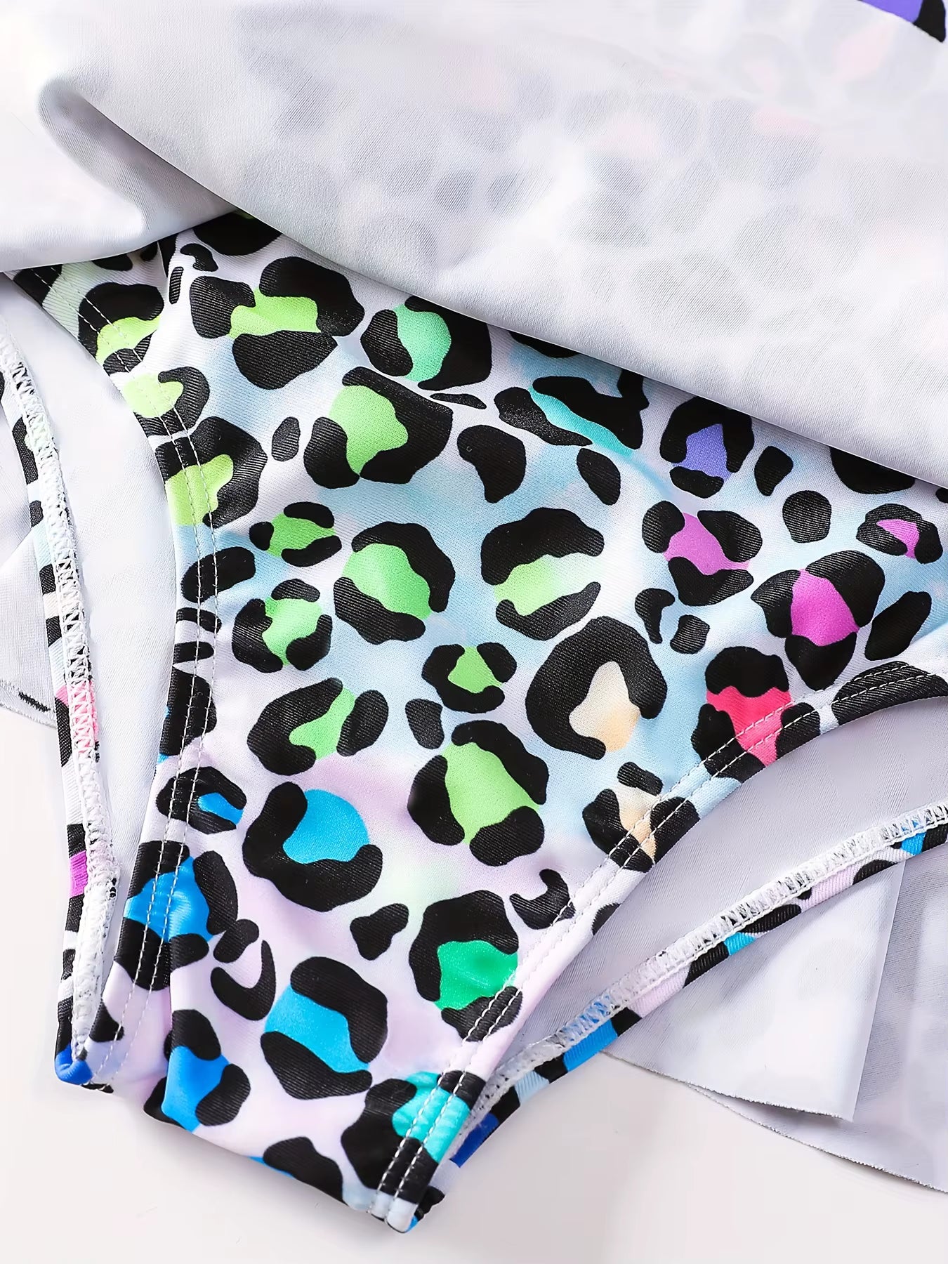 Kids Girl Sleeveless All-Over Leopard Pattern Print Backless Skirted Bikini Briefs Swimwear