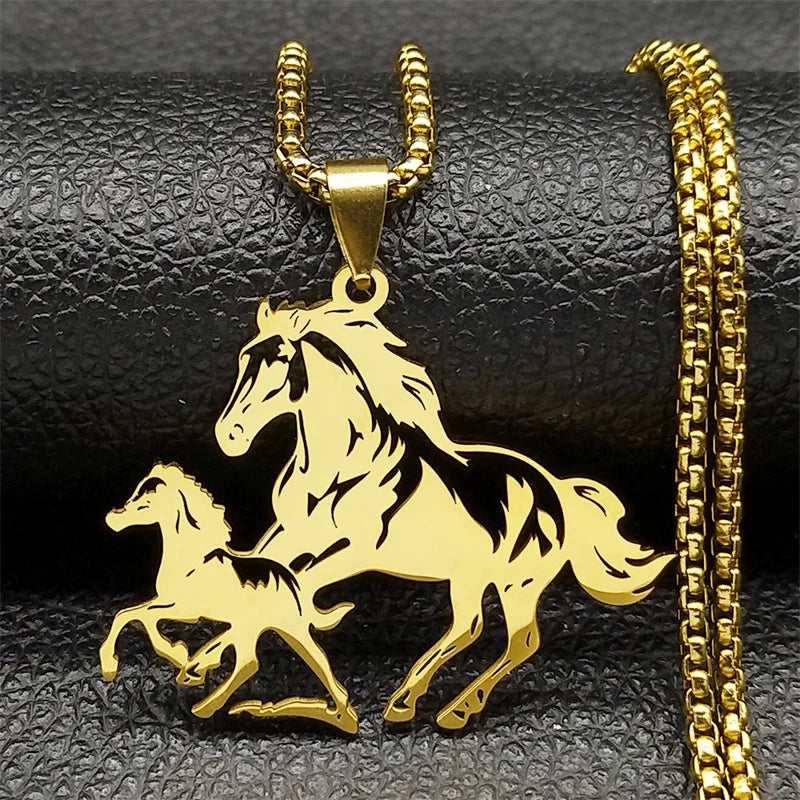 Animal Lover Family Arabian Horse Pony Stainless Steel Silver Color Chain Necklace Pendant
