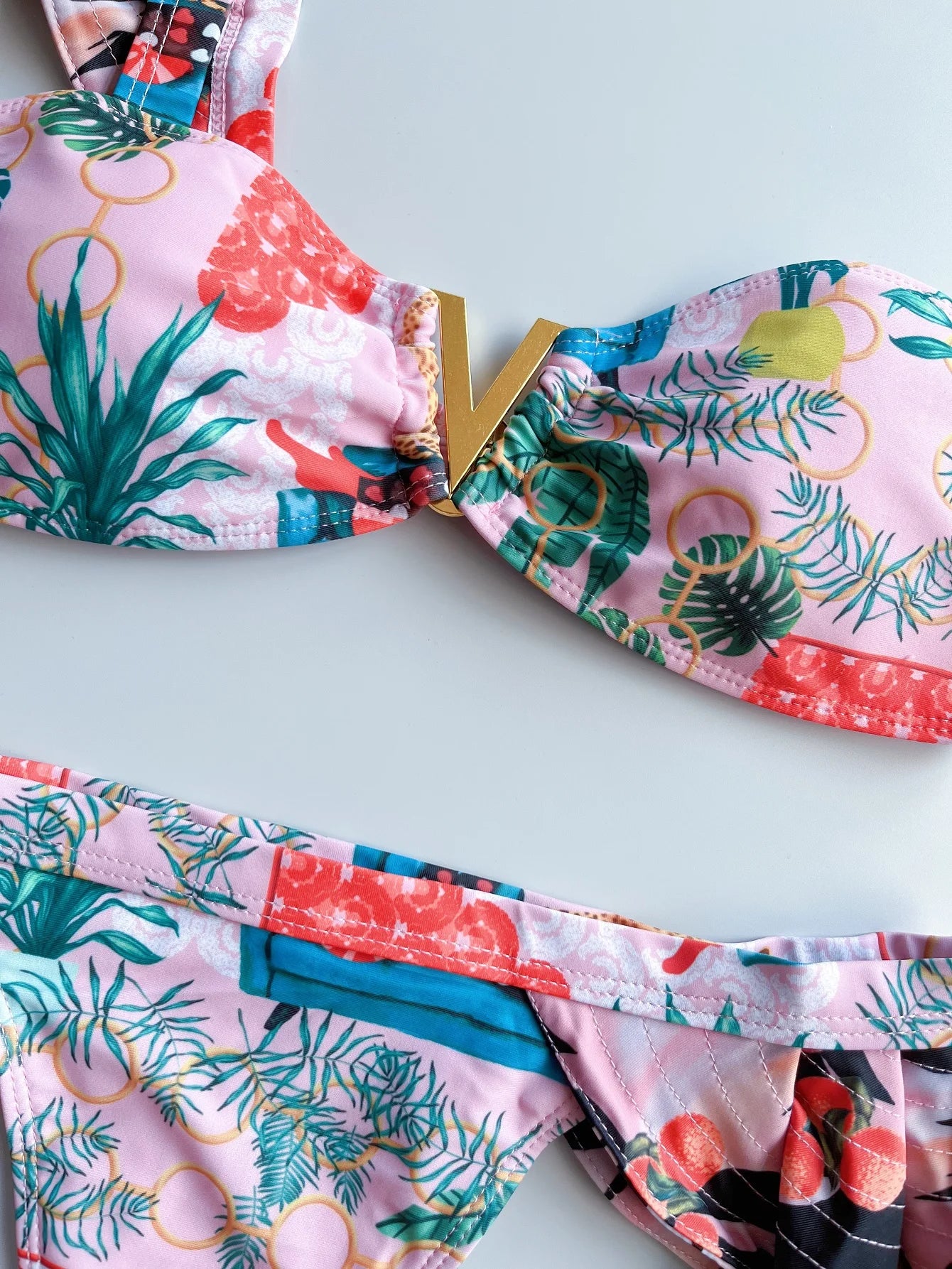 Two-Pieces Sexy Floral Push-Up Strappy Ruffles Bandage Bikini Swimsuit Swimwear Bathing Suit