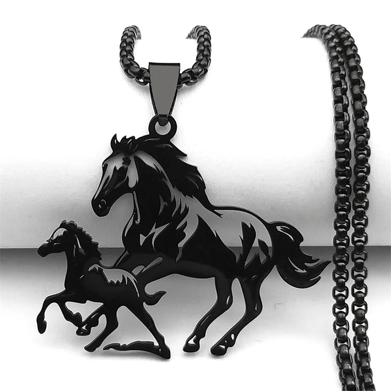 Animal Lover Family Arabian Horse Pony Stainless Steel Silver Color Chain Necklace Pendant