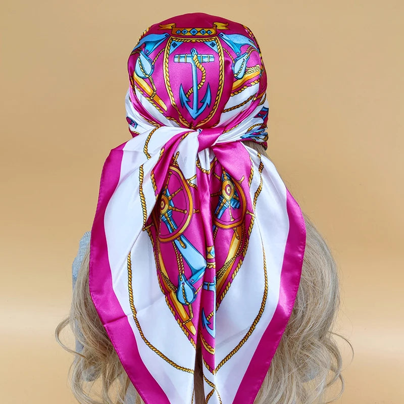 90cm Women Four Seasons Square Silk Satin Bandana Wrap Shawl Scarves Scarfs