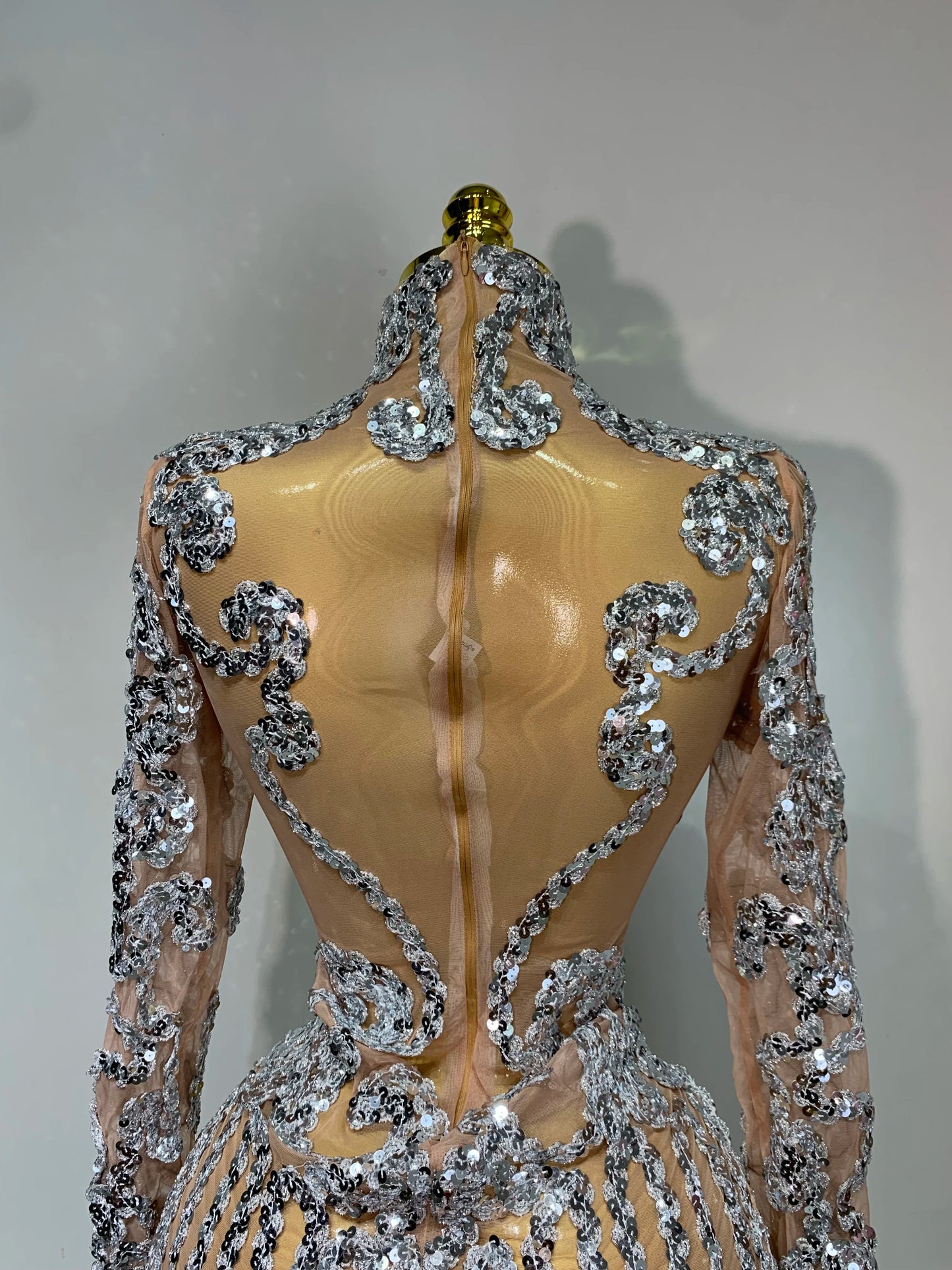 Sparkly Silver Gold Sequins Shor Sexy High Slit Nightclub Evening Party Birthday Dress