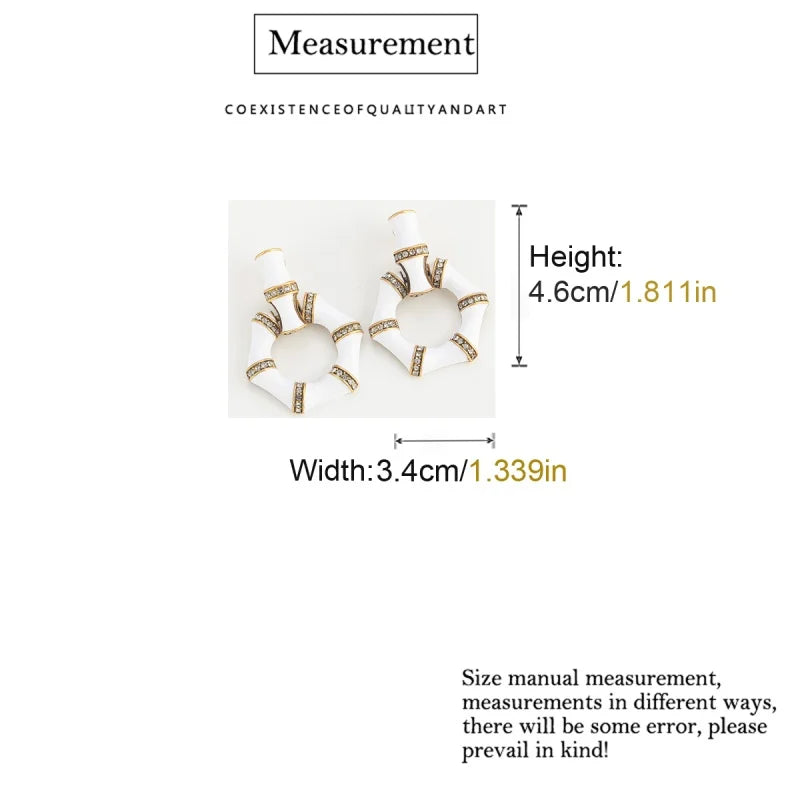 Vintage Drip Oil White Bamboo Women Geometric Hexagonal Designer Earrings
