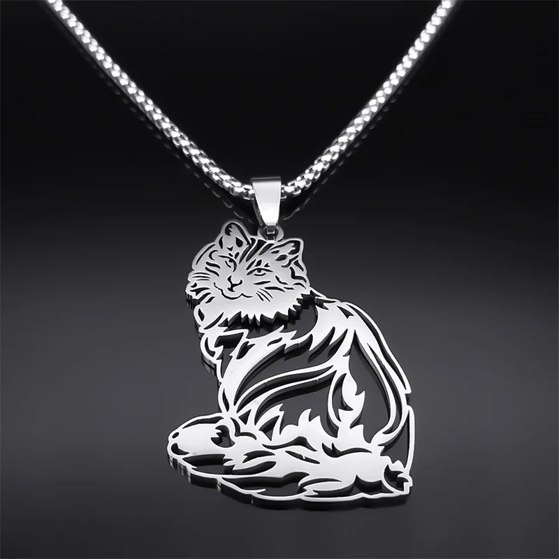 Cute Cat Ragdoll Kitty Women Men Stainless Steel Silver Color Chain Pendant Necklace
