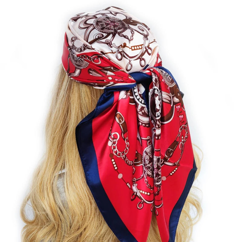 90cm Women Four Seasons Square Silk Satin Bandana Wrap Shawl Scarves Scarfs gf08