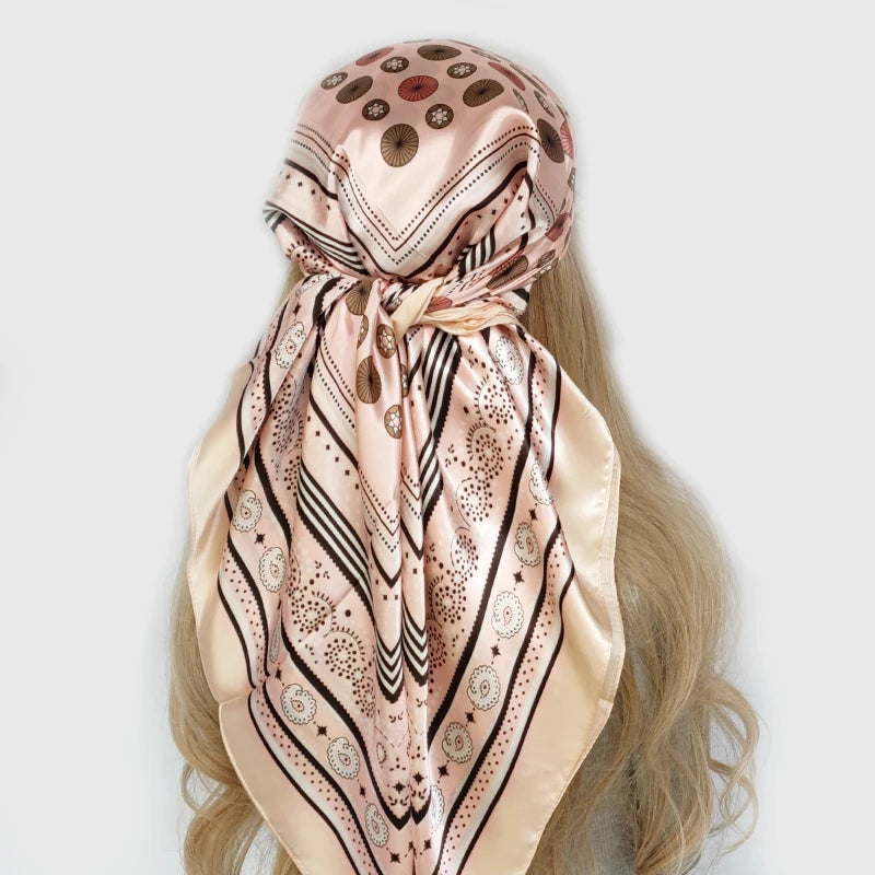 90cm Women Four Seasons Square Silk Satin Bandana Wrap Shawl Scarves Scarfs Spk7