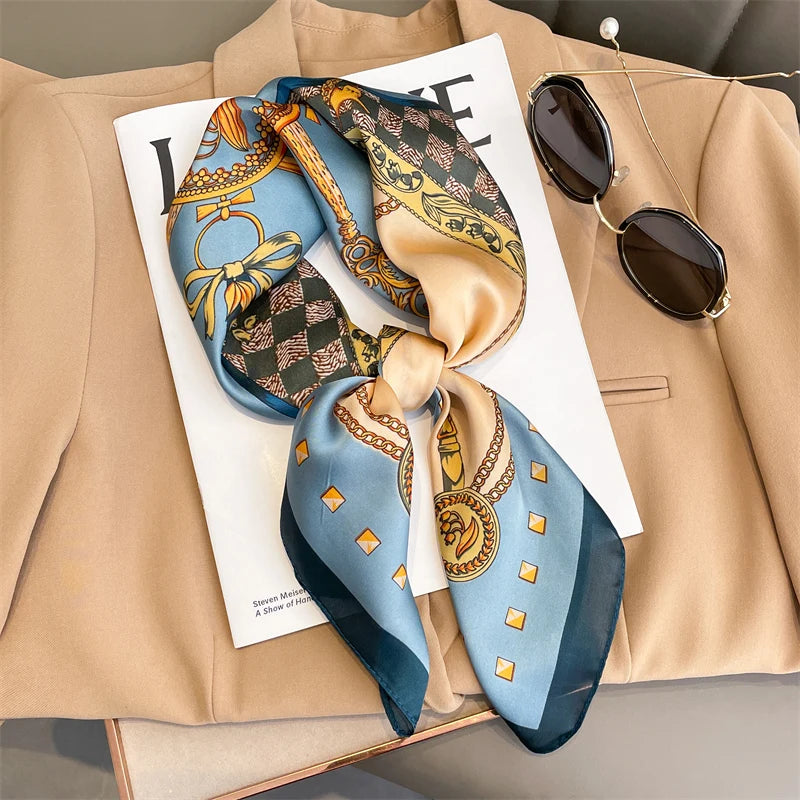 Women Square Scarf Print Satin Silk Like Bandana Shawl Wraps Scarves