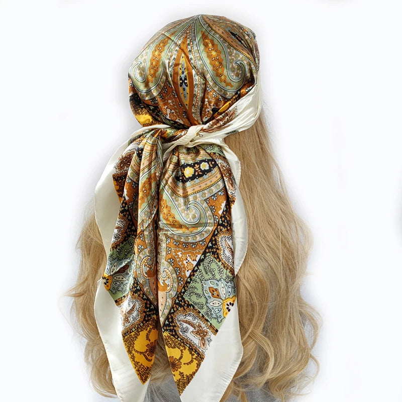 90cm Women Four Seasons Square Silk Satin Bandana Wrap Shawl Scarves Scarfs Spk11
