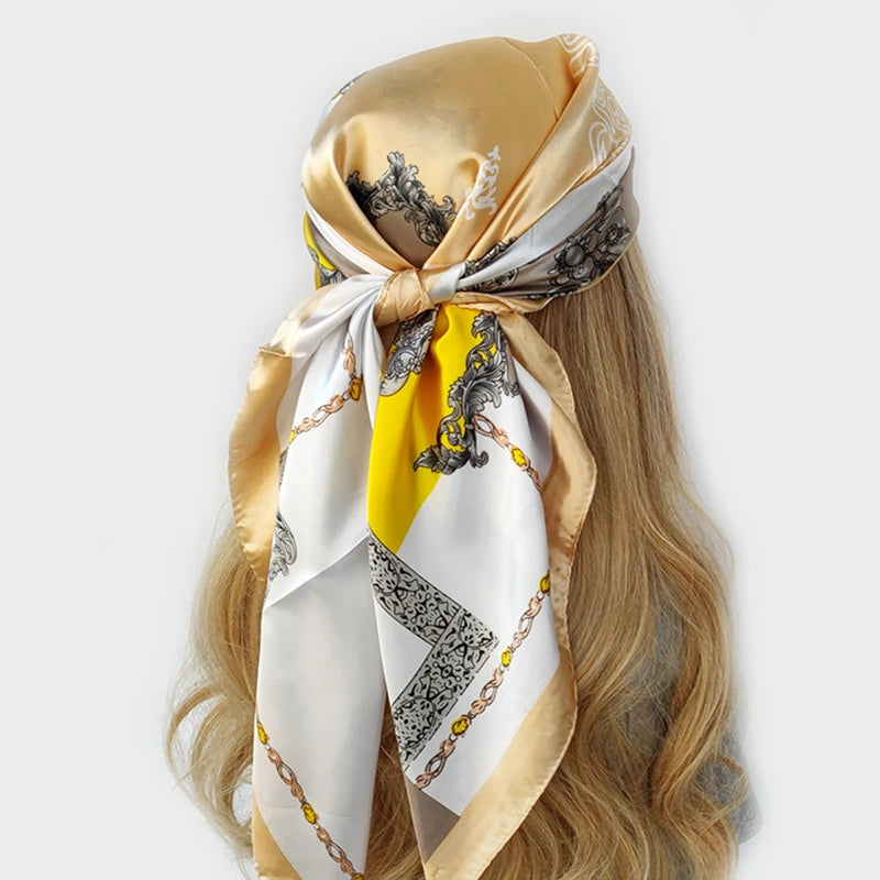 90cm Women Four Seasons Square Silk Satin Bandana Wrap Shawl Scarves Scarfs gf08