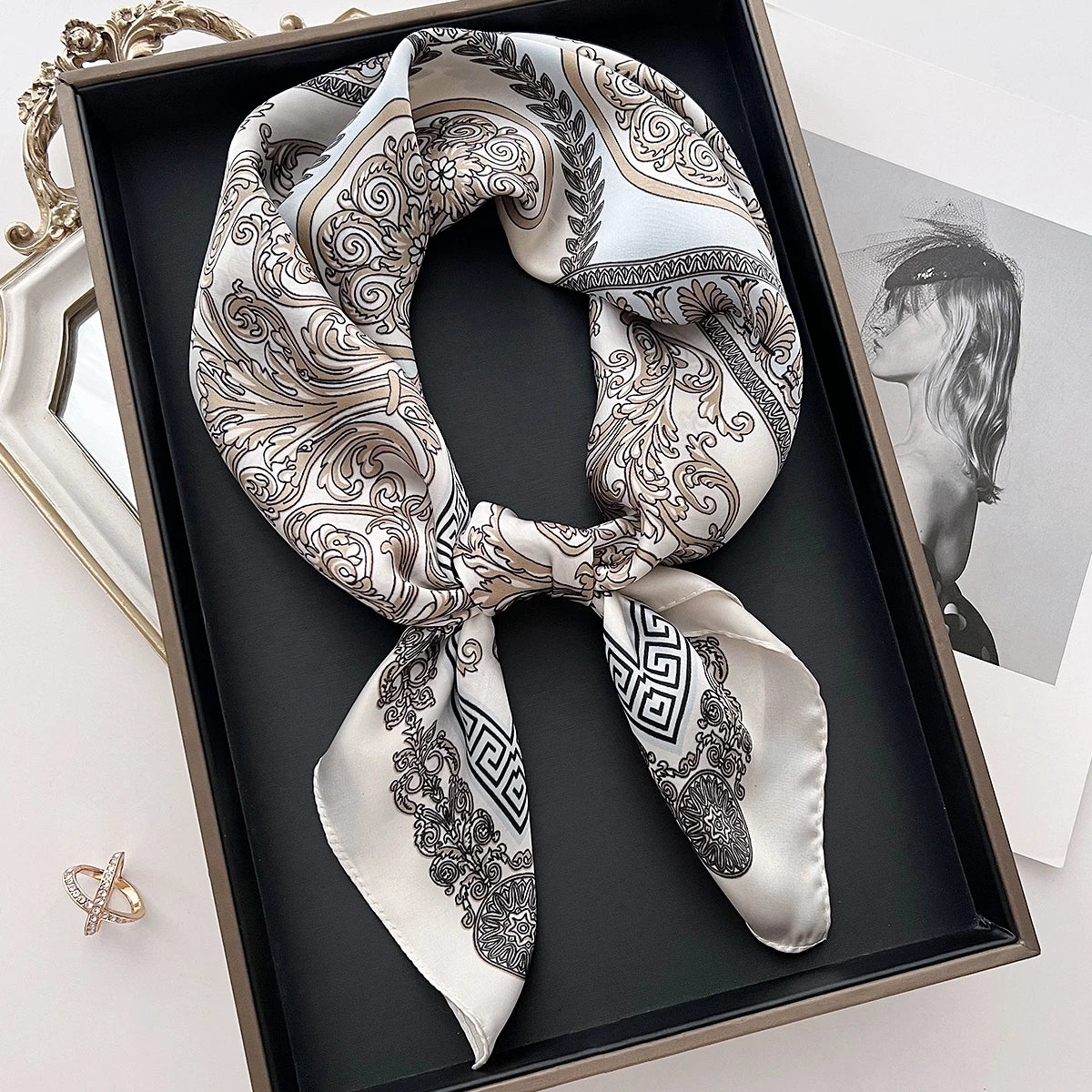 Women Silk Feeling Design Satin Square Scarf Wrap Shawl Scarves