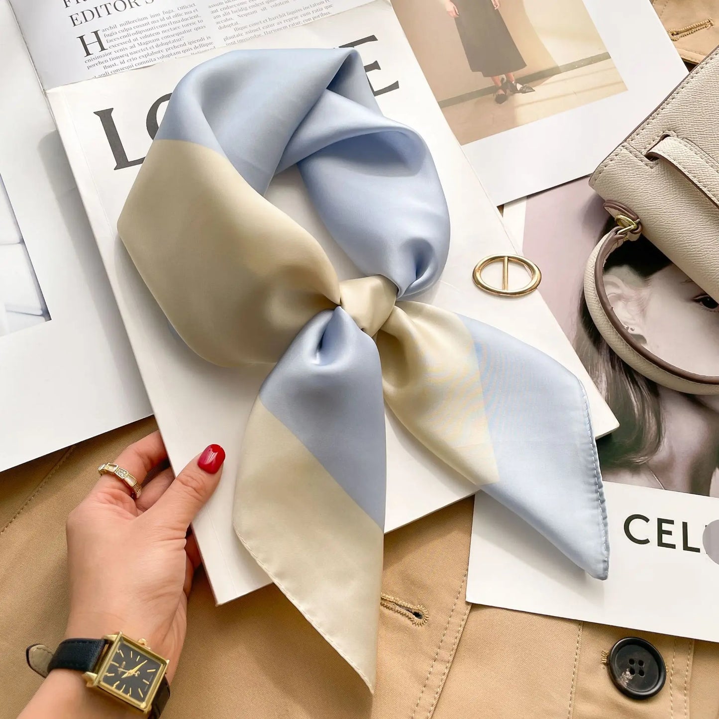 Women Silk Feeling Design Satin Square Scarf Wrap Shawl Scarves