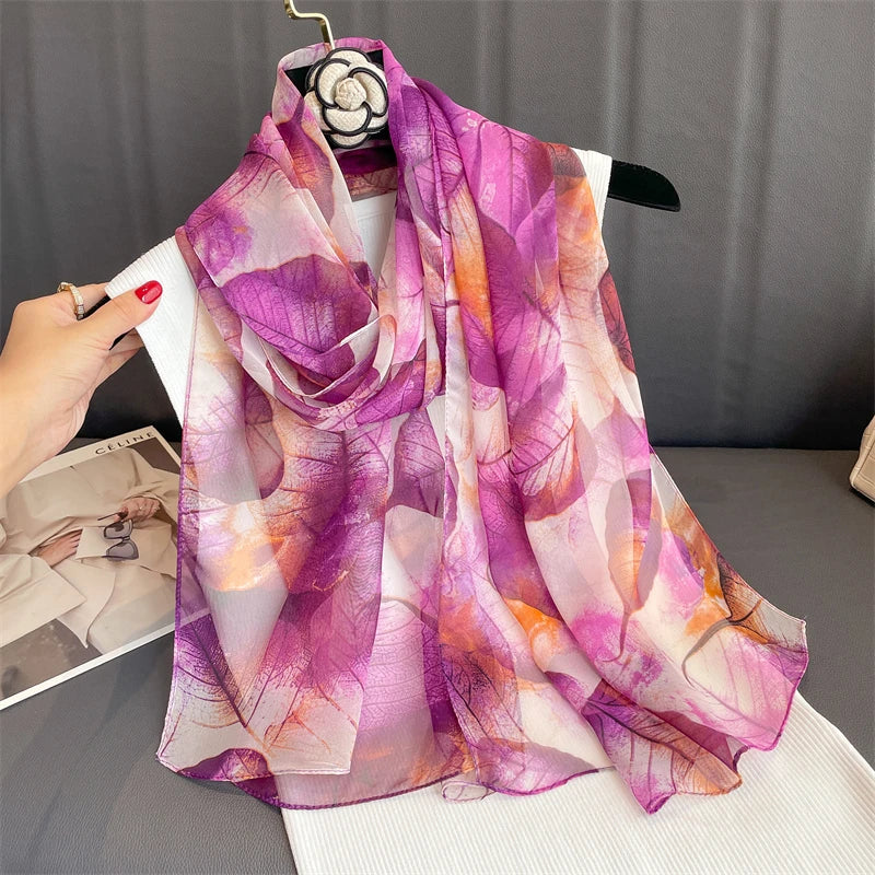 Women Beach Scarf Georgette Silk Shawls Design Printed Wraps Scarves