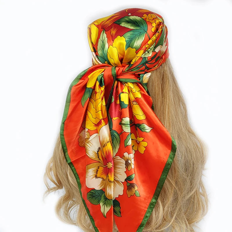 90cm Women Four Seasons Square Silk Satin Bandana Wrap Shawl Scarves Scarfs gk2