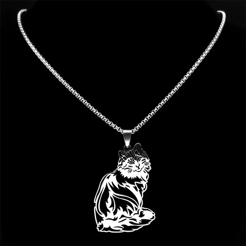 Cute Cat Ragdoll Kitty Women Men Stainless Steel Silver Color Chain Pendant Necklace