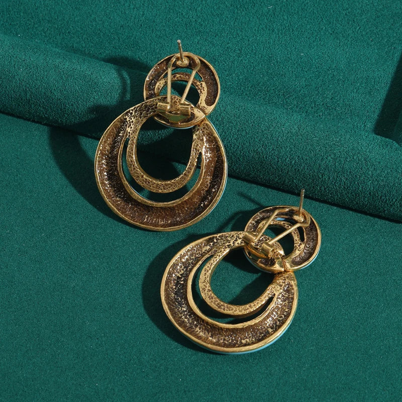 Vintage Blue Enamel 8-Shaped Infinite Women Geometry Antique Rhinestones Earrings