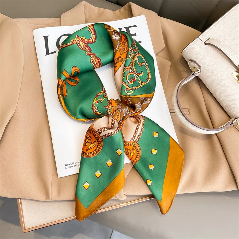 Women Square Scarf Print Satin Silk Like Bandana Shawl Wraps Scarves