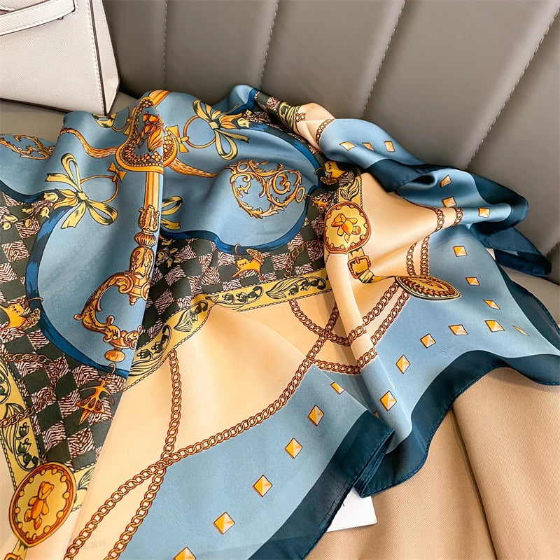 Women Square Scarf Print Satin Silk Like Bandana Shawl Wraps Scarves