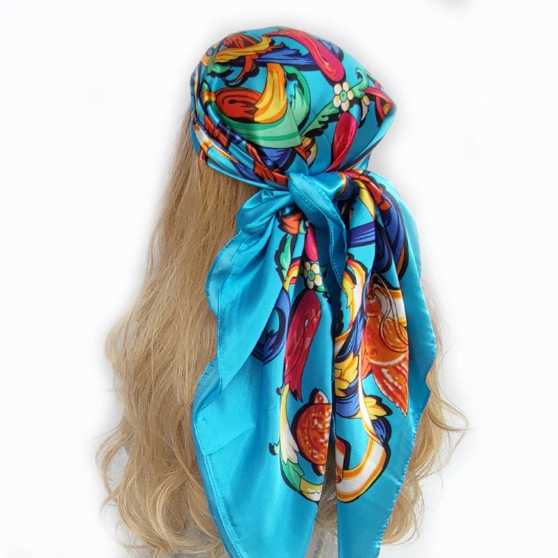 90cm Women Four Seasons Square Silk Satin Bandana Wrap Shawl Scarves Scarfs gfK5