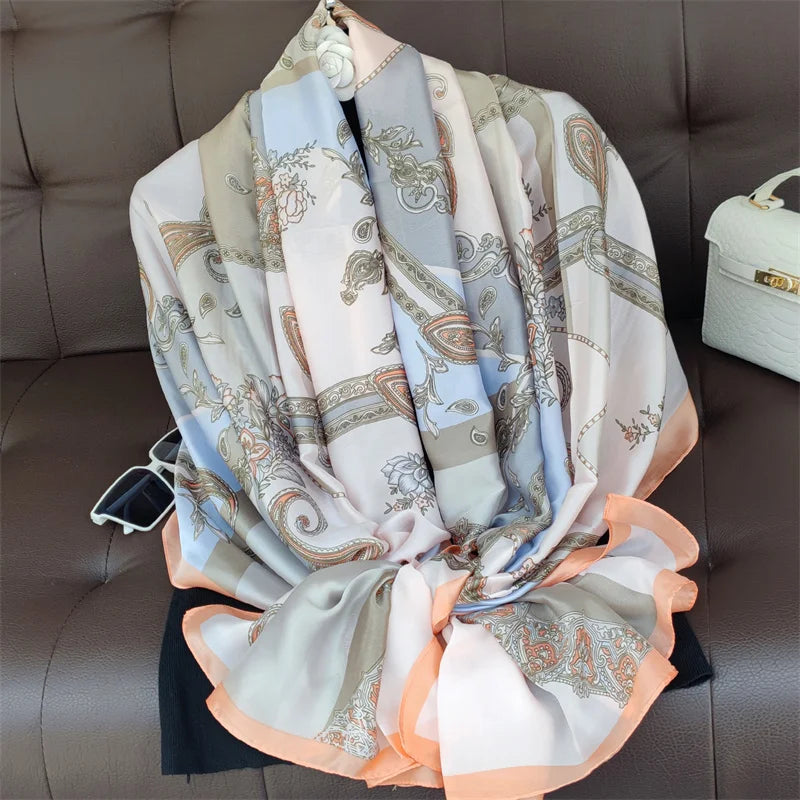 180*90cm Women Designs Silk Satin Bandana Long Shawls Wraps Scarves Pashmina Scarf