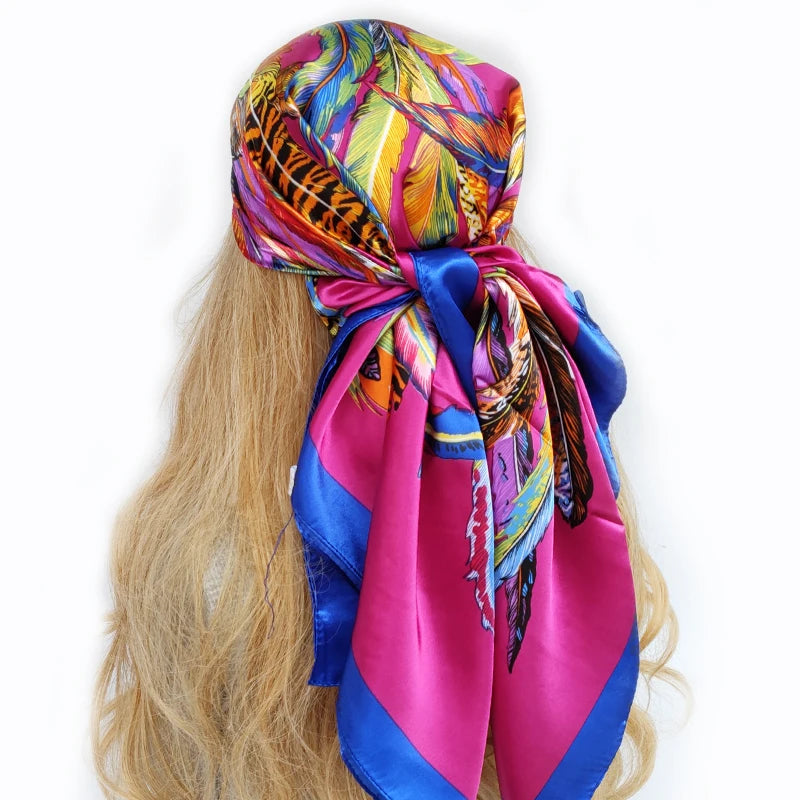 90cm Women Four Seasons Square Silk Satin Bandana Wrap Shawl Scarves Scarfs Spk5