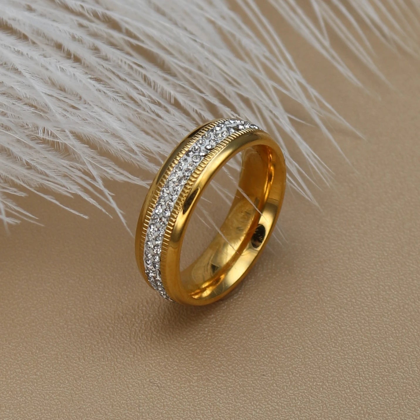 Women Zircon Stainless Steel Love Brand 18k Gold Color Wedding Ring