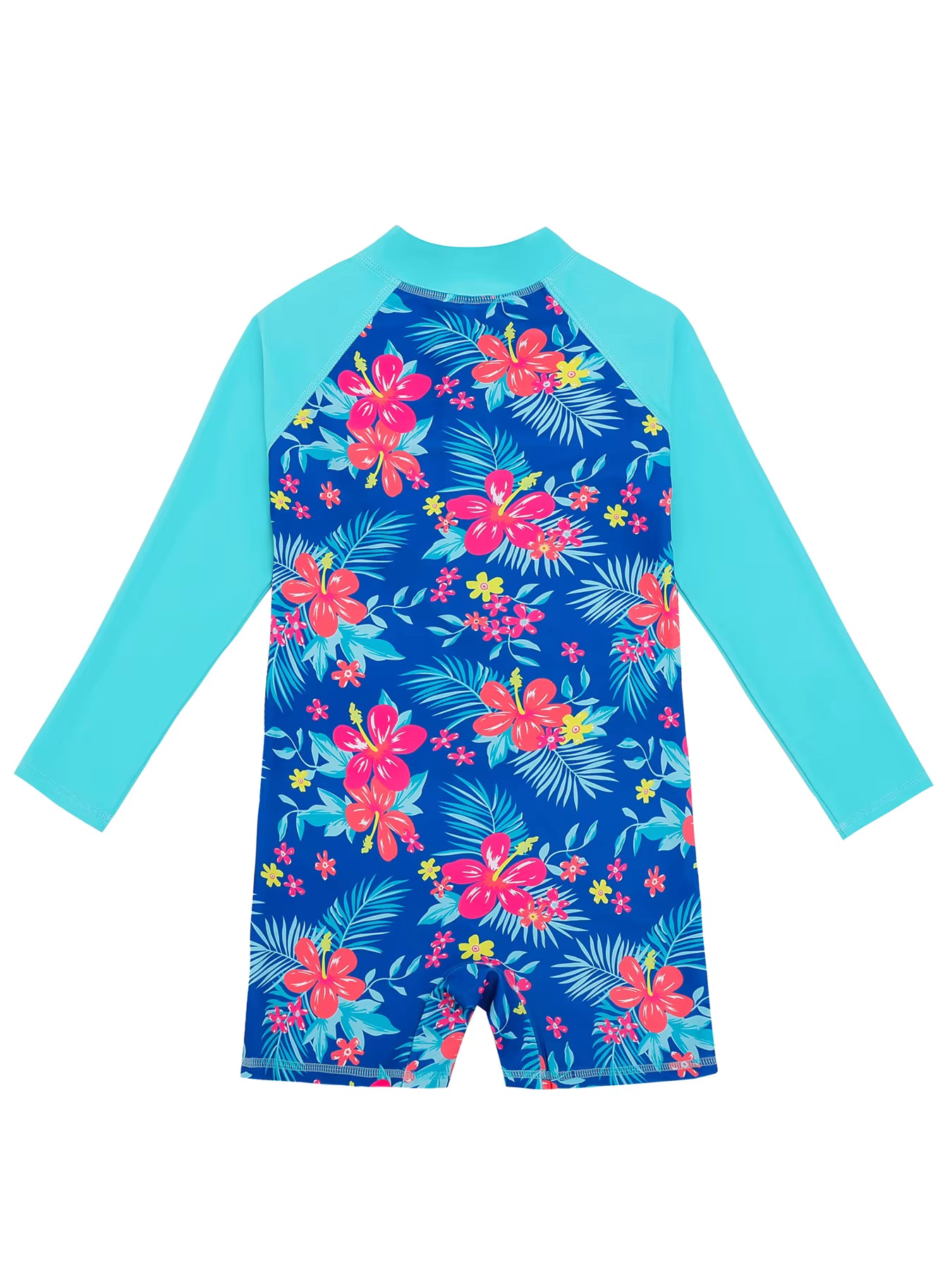Girls Kids One-Piece Long Sleeve Plants Print Beach Swimwear Boyleg Shorts Swimsuit