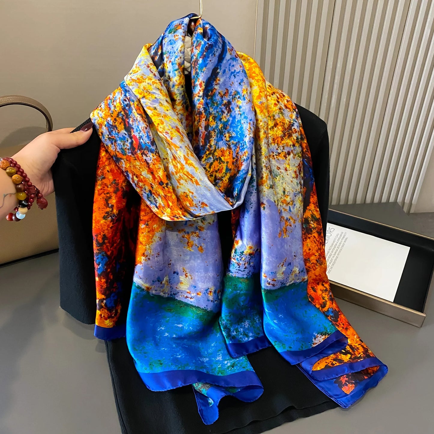 180*90cm Women Designs Silk Satin Bandana Long Shawls Wraps Scarves Pashmina Scarf