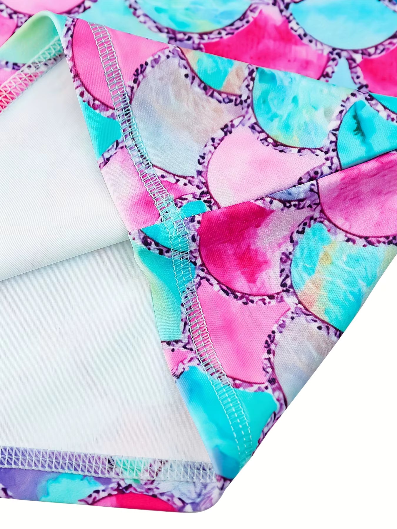 2pcs Kids Girls Short Sleeve Tops Swim Shorts Scale Print Patchwork Beach Bathing Swimwear