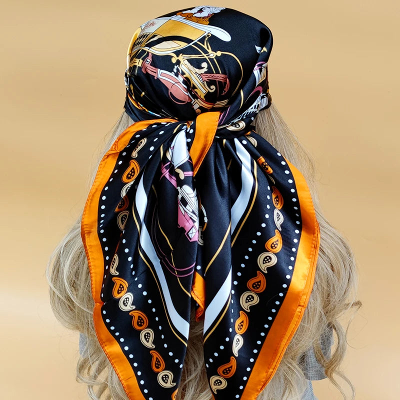 90*90cm Women Four Seasons Square Silk Satin Bandana Wrap Shawl Scarves Scarfs gk7