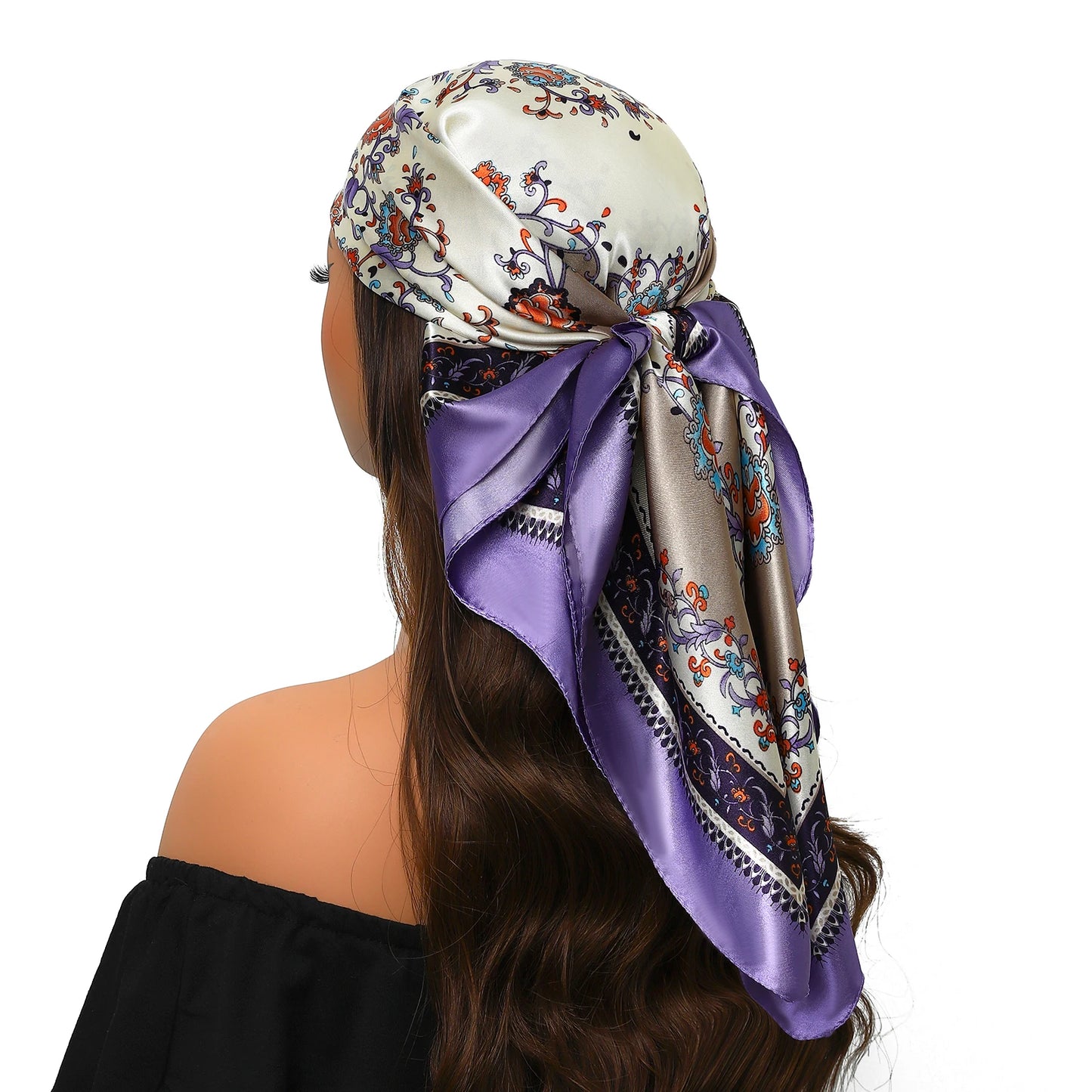 90cm Women Four Seasons Square Silk Satin Bandana Wrap Shawl Scarves Scarfs Spk13