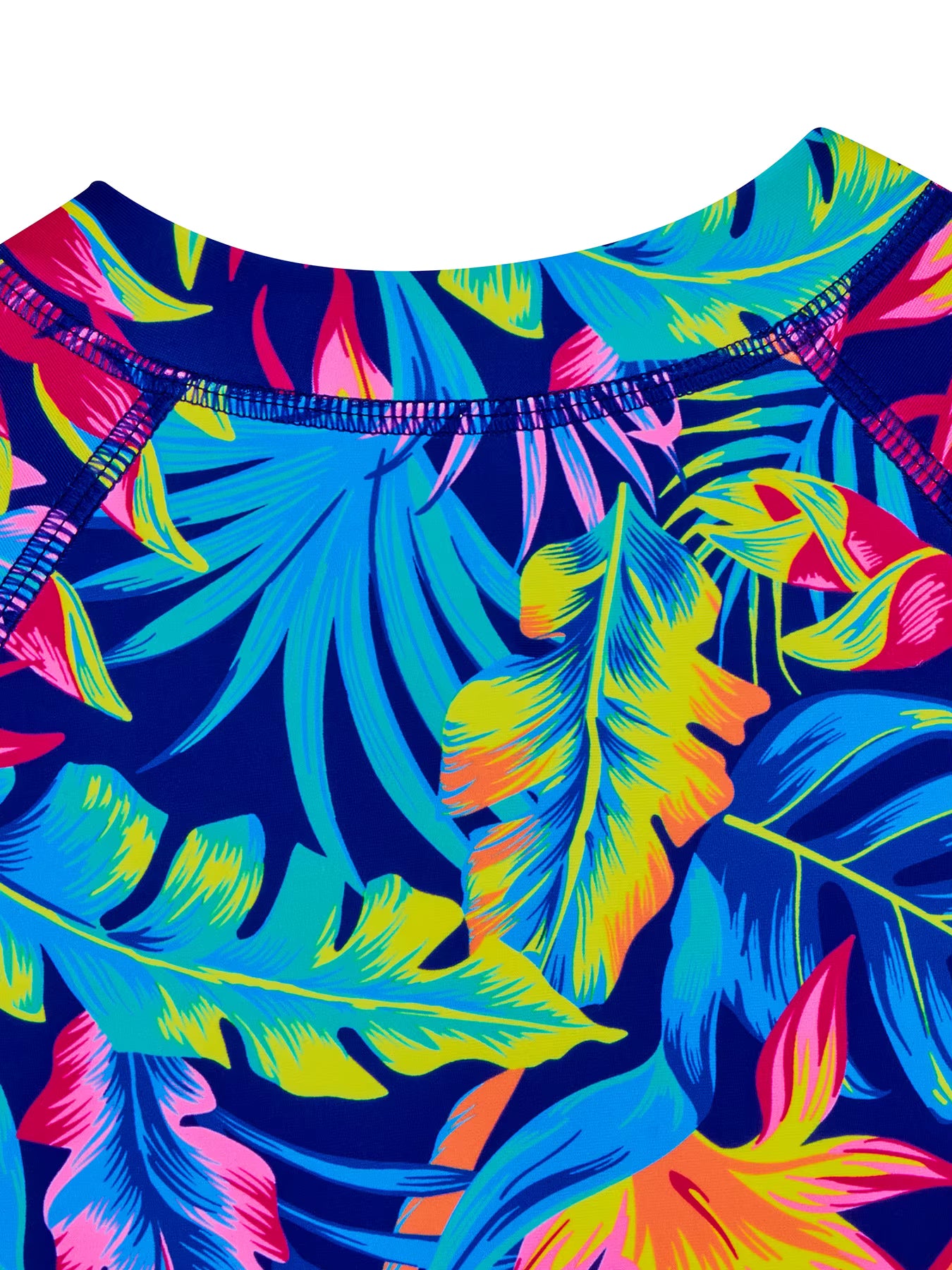 Kids Girls One-Piece Long Sleeve All-over Plants Colorful Leaves Print Boyleg Shorts Swimsuit