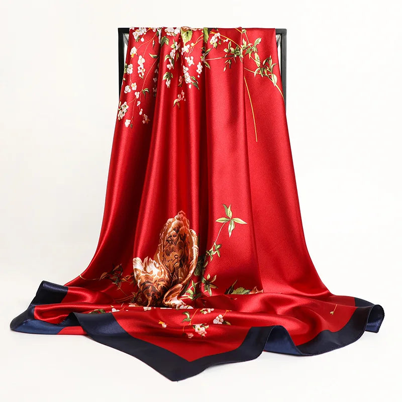 90cm Women Four Seasons Square Silk Satin Bandana Wrap Shawl Scarves Scarfs gpk2
