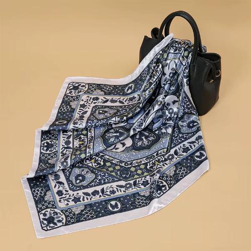 Women Fashion Silk Square Vintage Hijab Flower Prints Pashmina Bandana Scarves