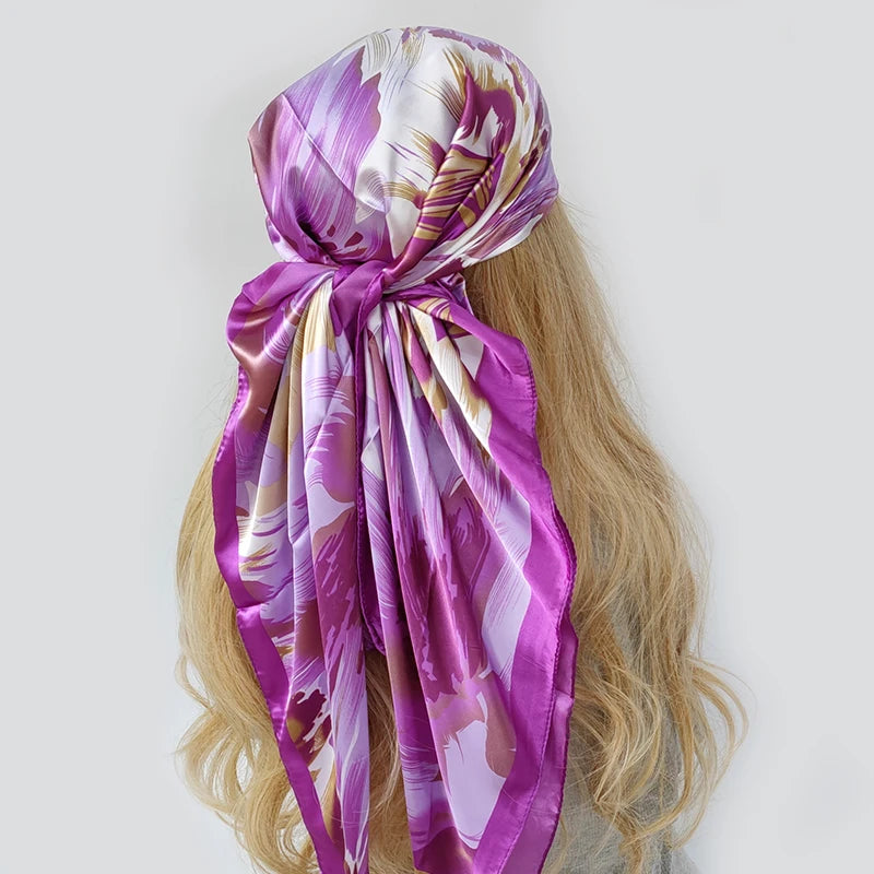 90cm Women Four Seasons Square Silk Satin Bandana Wrap Shawl Scarves Scarfs gpk9