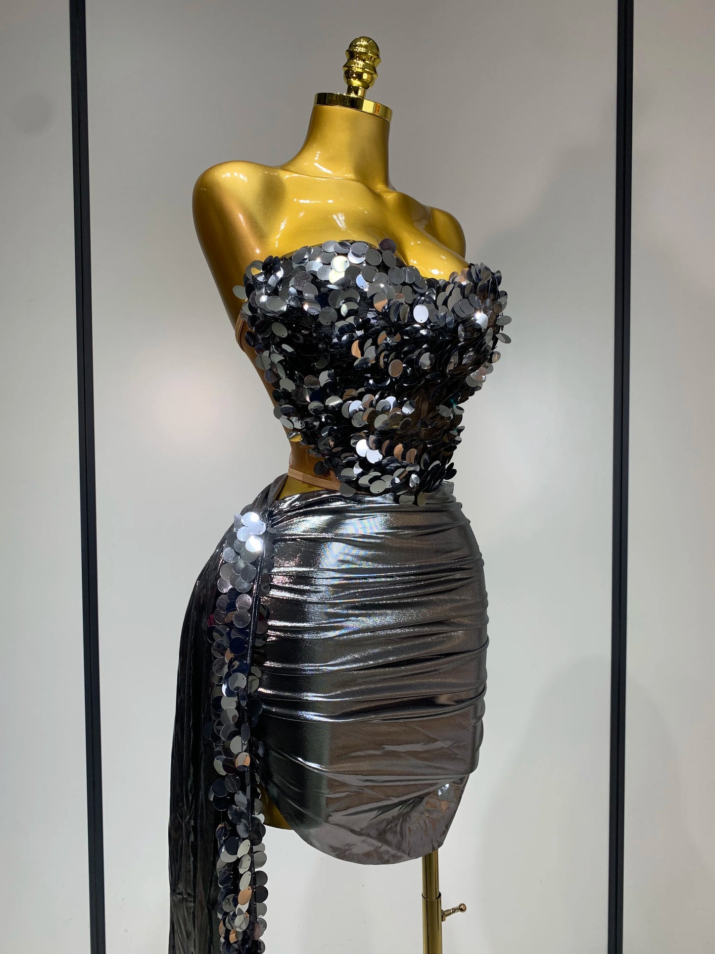 Sparkly Sequin Two Piece Sexy Strapless Backless Women's Evening Nightwear Dress