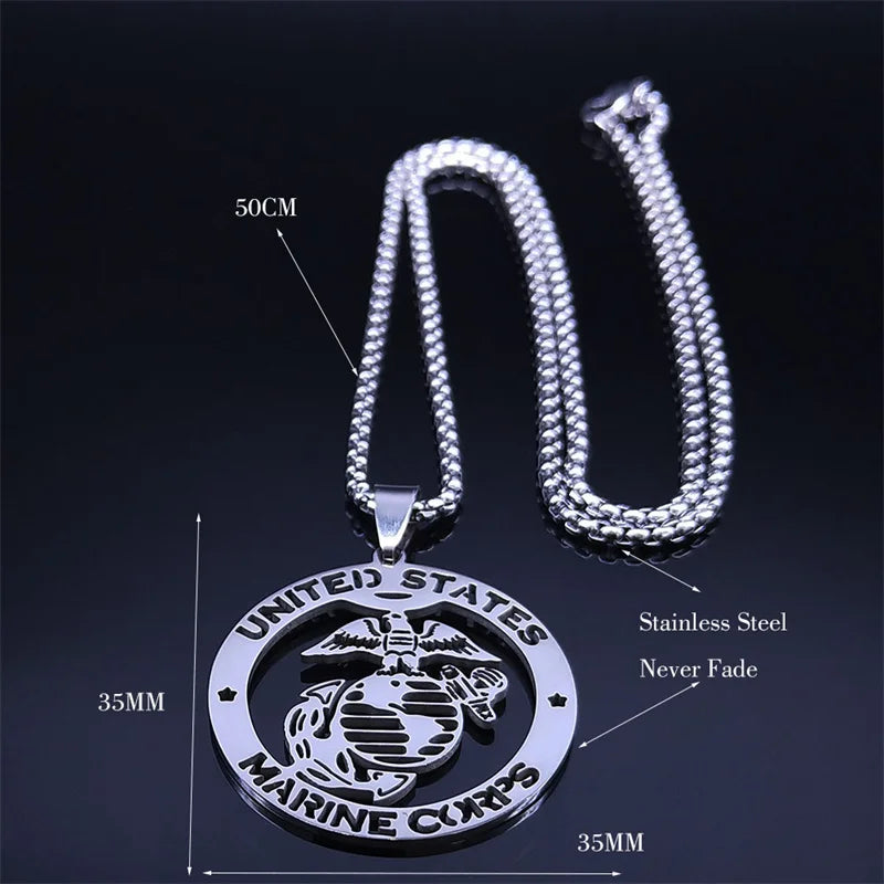 Men Stainless Steel Silver Color United State Marine Corps Pendant Necklace