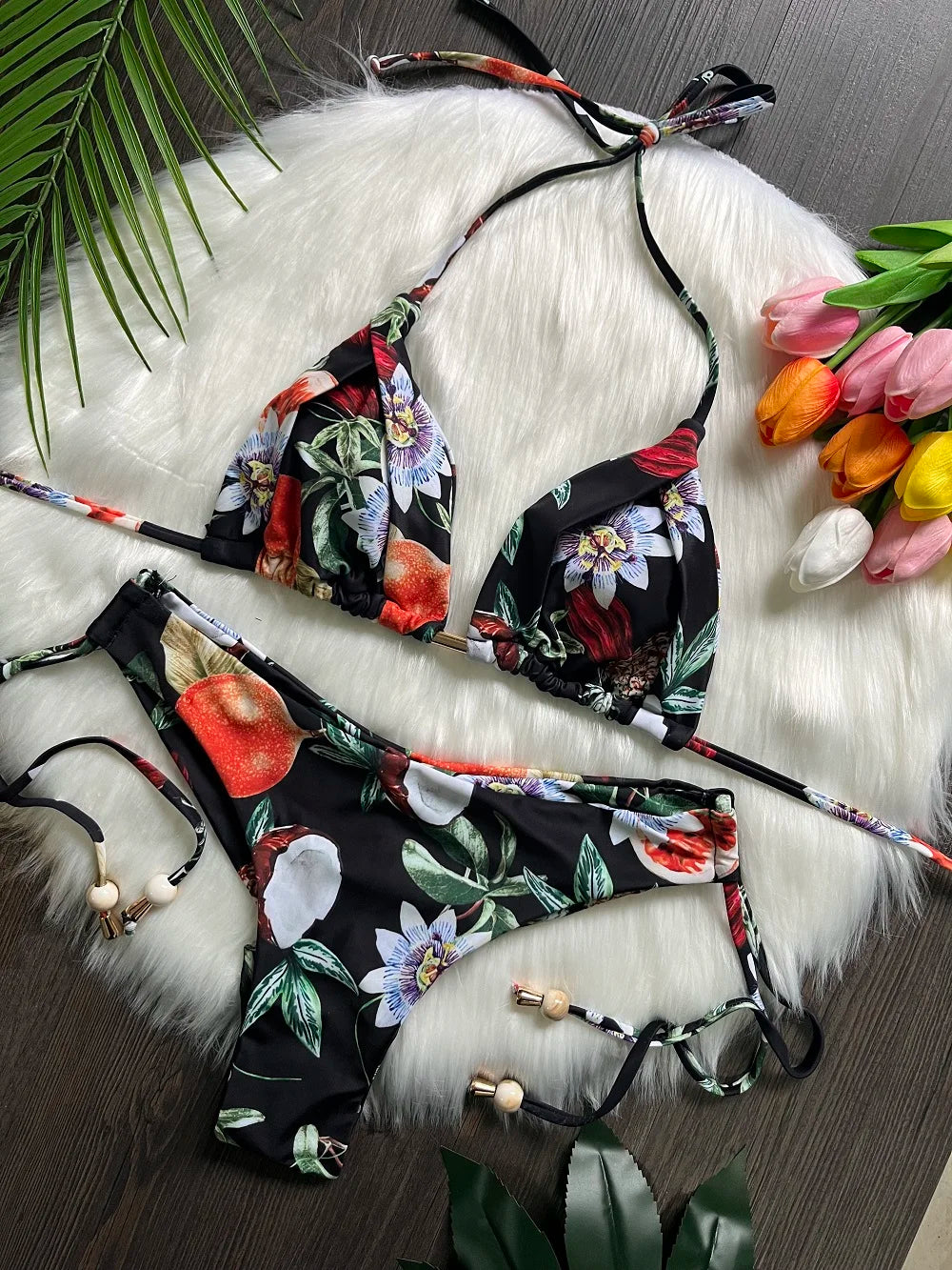 Sexy Print Bandage Swimsuit Two-piece Triangle Swimwear Bathing Suit Brazilian Bikini Set